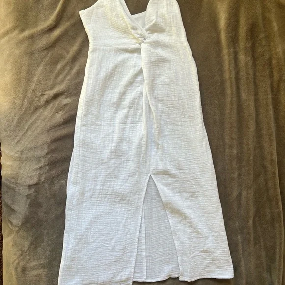 BB Dakota White Midi Dress with Slit - Picture 2 of 8